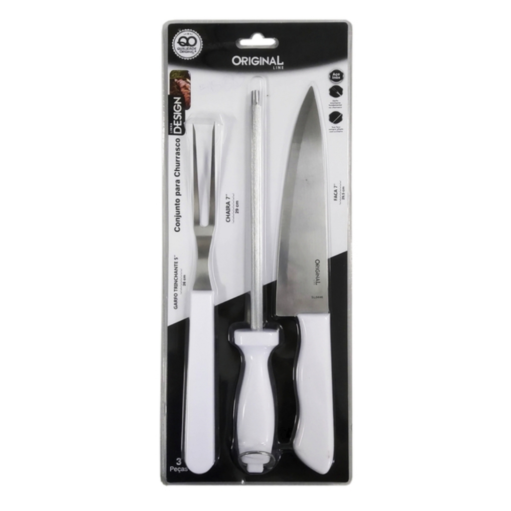 Kit para churrasco com 3 peças branco